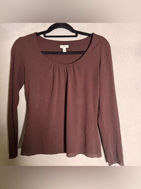 J. Jill Scoop Neck Lightweight Knit Top  Brown Y2K Boho Soft Feminine Basics